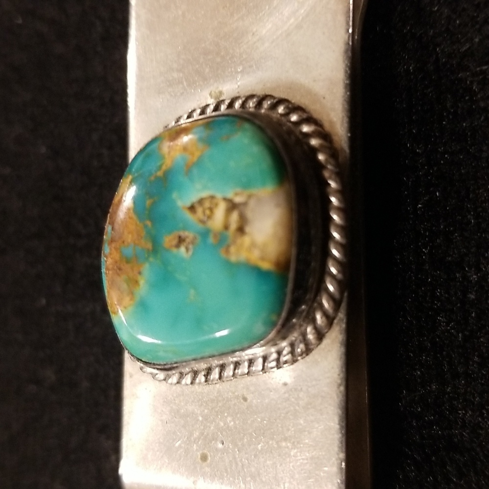 Navajo Old Pawn Sterling and Turquoise Money Clip. - Picture 3 of 4